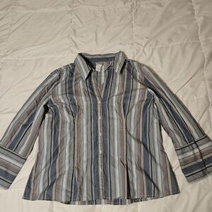 Vintage Blue and Brown Striped Button-Down Shirt From Stretch